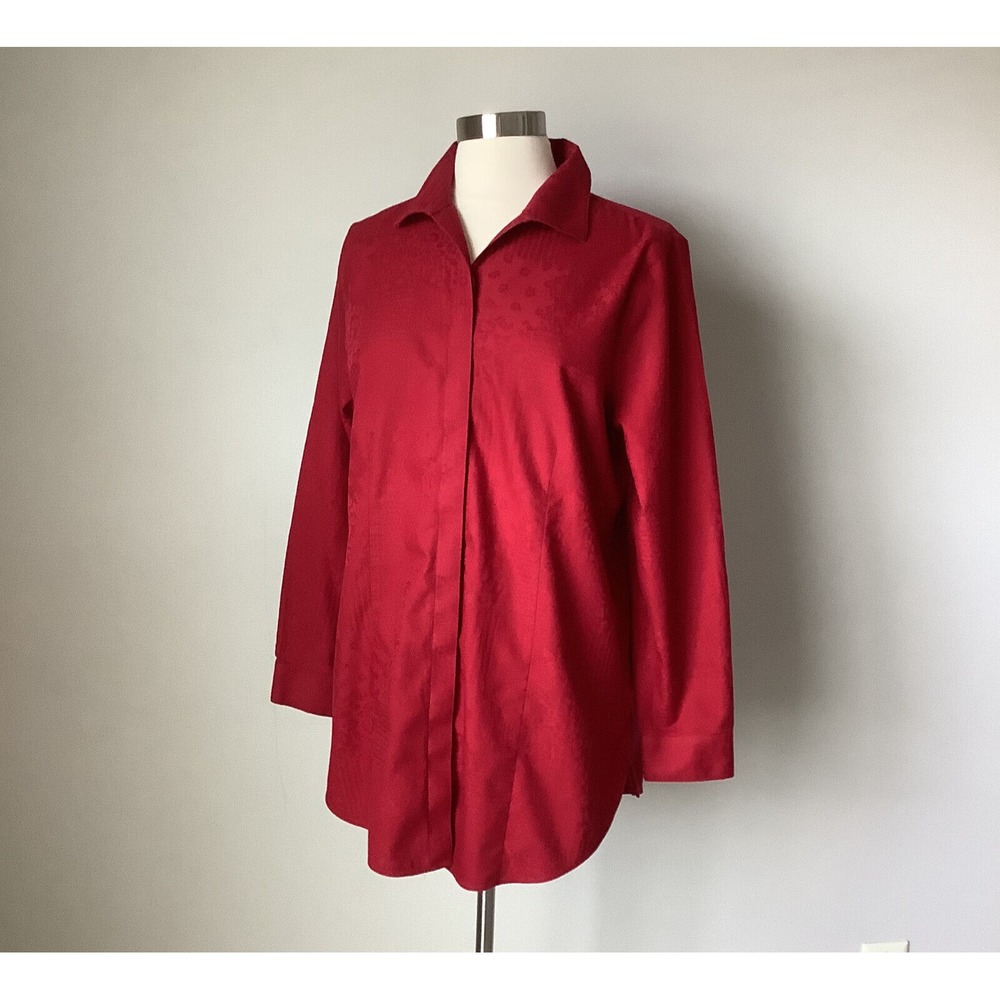 Chico's Womens Tunic Shirt Size 1 No-Iron Sateen Winged Collar‎ US Size 8/10 - Picture 5 of 16
